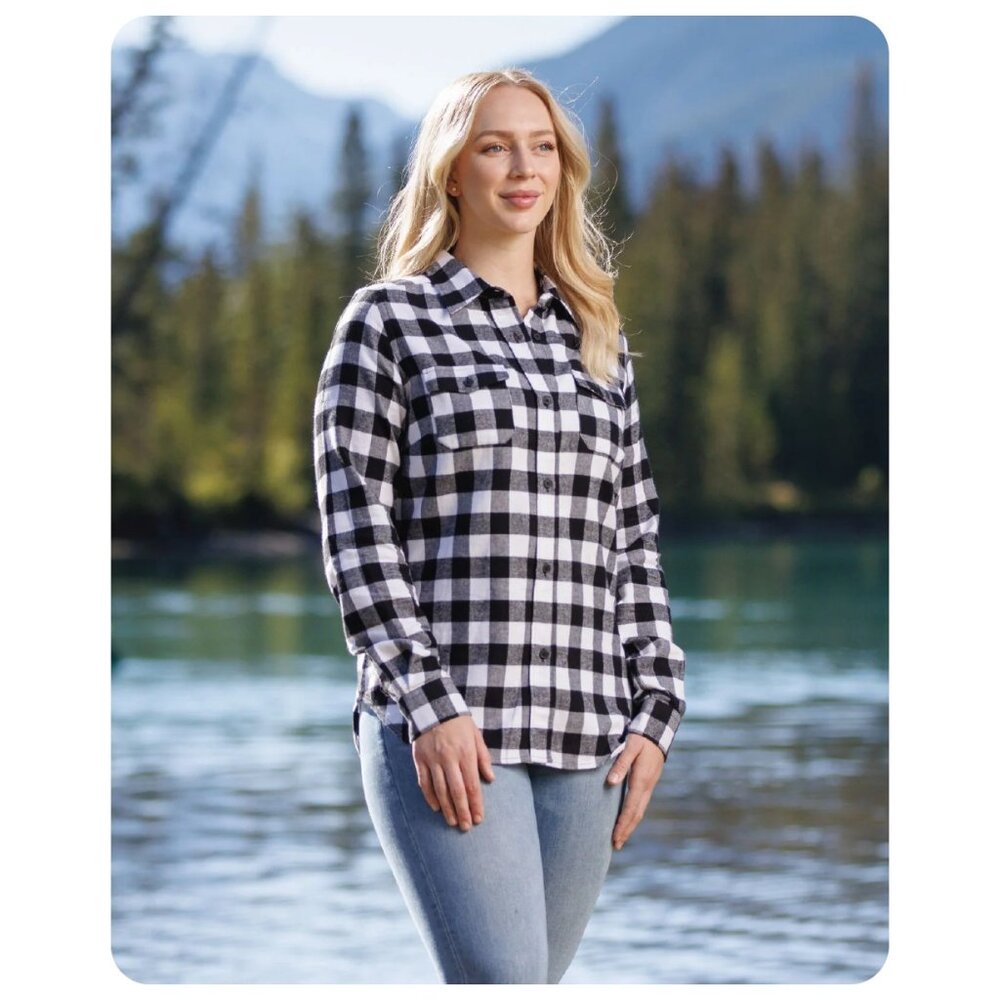 ! NWT Rocky Mountain Black White Buffalo Check Button Down Long Sleeve Flannel